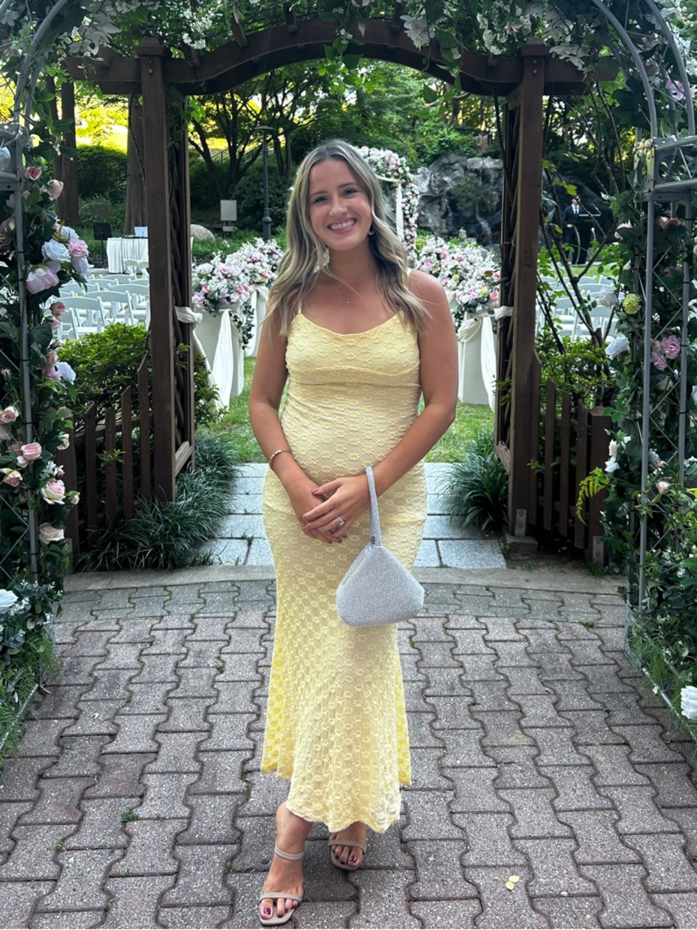 Butter Yellow Textured Floral Midi Dress